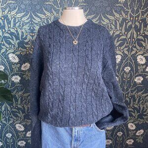 Line Of Trade Navy Blue Cable Knit 100% Shetland Wool Cable Sweater